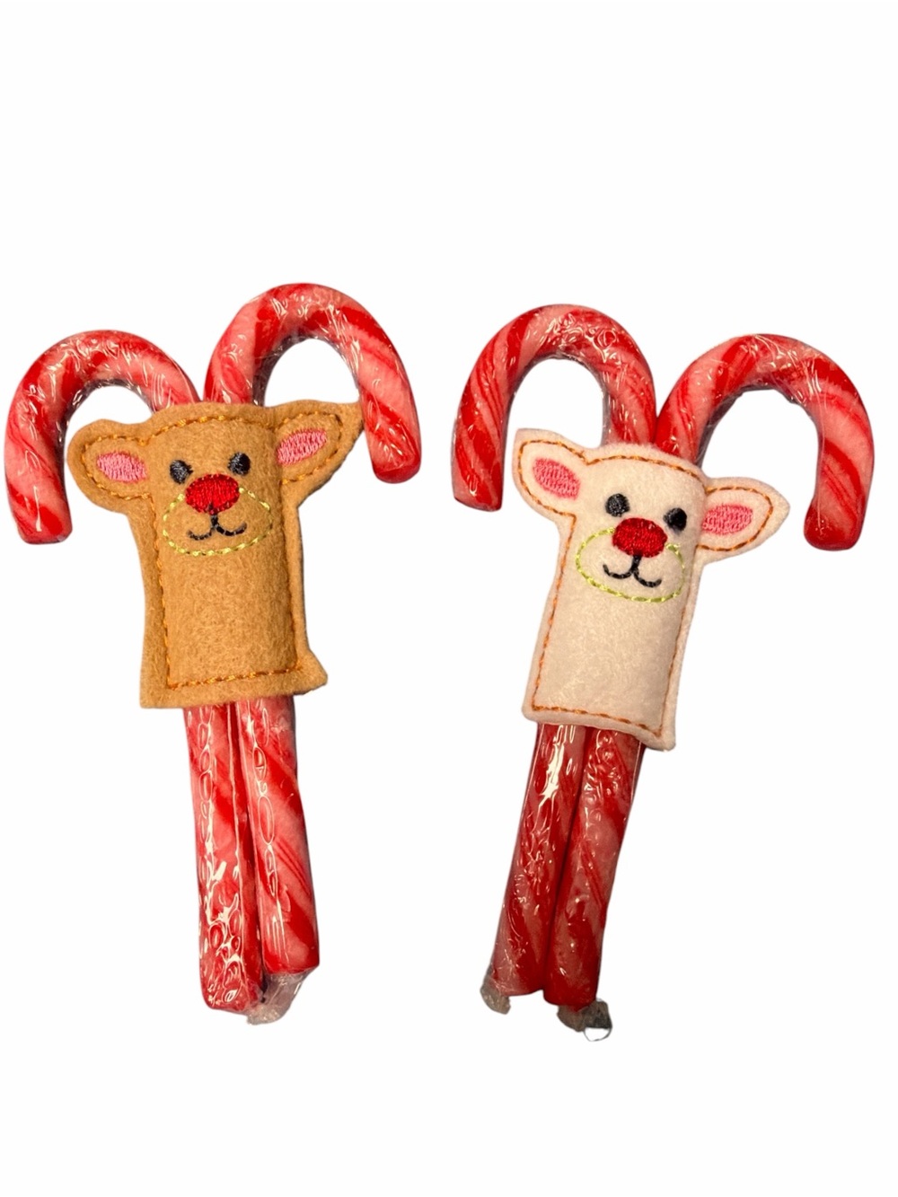 Hand Crafted Reindeer Candy Cane Holders Set of 2 Christmas Decor